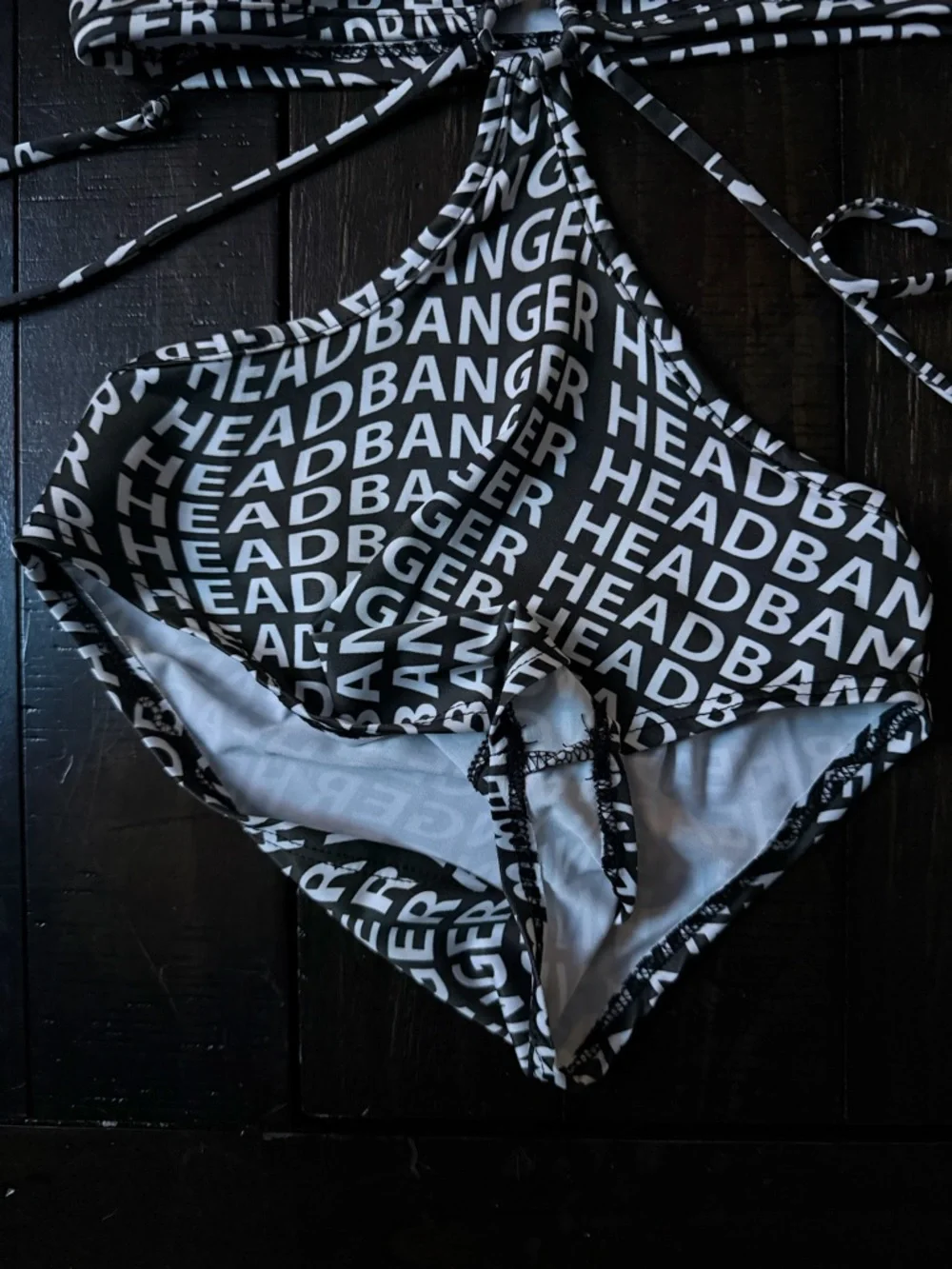 iHeartRaves “Headbanger” Cutout One-Piece Bodysuit / Swimsuit Black White - Picture 6 of 10